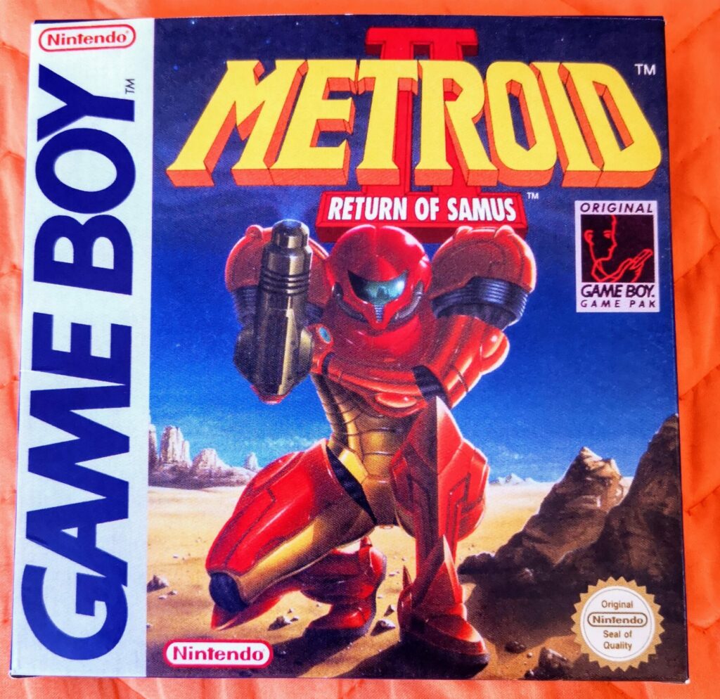 Metroid II: Return of Samus (1992 Nintendo Game Boy), dettaglio colori copertina frontale