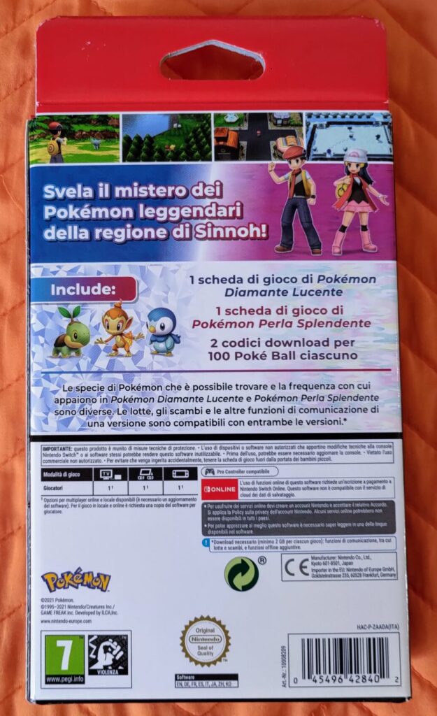 Pokémon Diamante Lucente e Pokémon Perla Splendente Edizione Duplice, posteriore del gioco